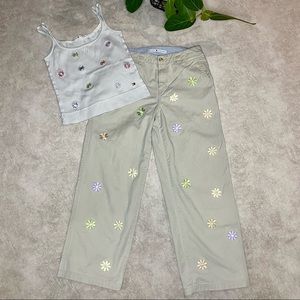 Upcycled Tommy Hilfiger Y2K Floral Appliqué Tank Khaki Pant Matching Set